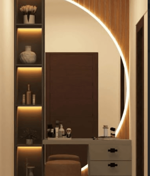 Dresser, Mirror, shelf with Stool & wall cladding