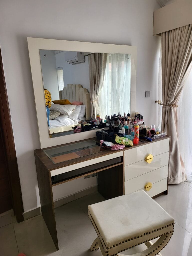 Dresser with Mirror and Puff